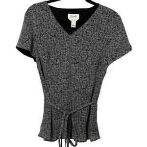 Talbots Pure Silk 2 Piece Top-Maxi Skirt Set Tie Waist Black White Women Size 6